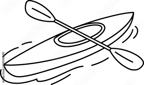 Simple Line Art of a Kayak and Paddle