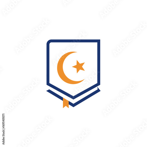 Islamic Book Logo - Crescent Moon, Star, and Open Book Design.