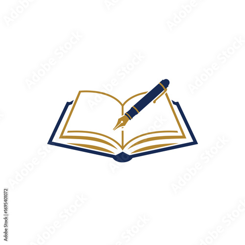 Open Book with Elegant Fountain Pen for Writing and Knowledge.