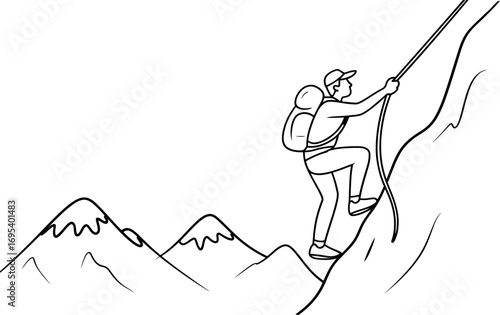 Climber Ascending a Steep Mountain Face with Rope