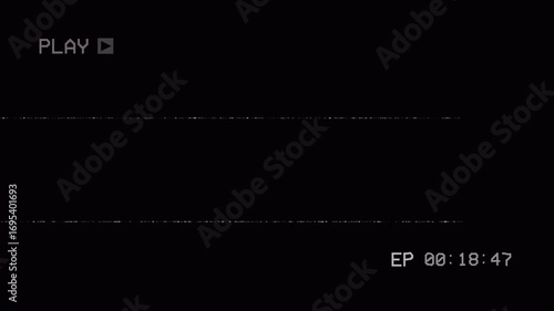 Vintage VHS tape plays on an analog TV, showing PLAY indicator, time stamp glitch noise, and static lines. 4K resolution video.