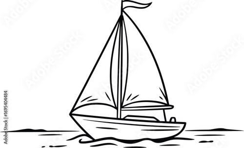Simple Line Drawing of a Sailboat on the Water