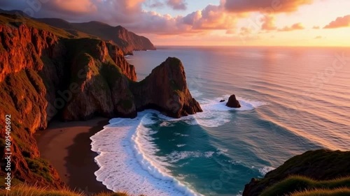 Sunset view of coastal cliffs in Madeira with breathtaking landscape