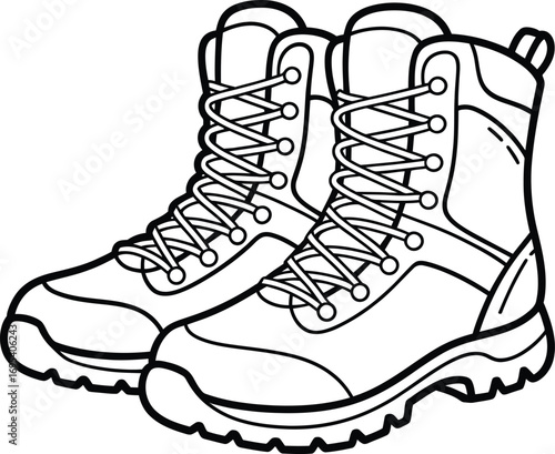 Black and White Illustration of Hiking Boots