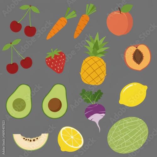 Colorful Assortment of Fruits and Vegetables Illustration