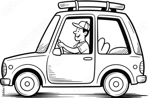 Cartoon man driving a police car with siren