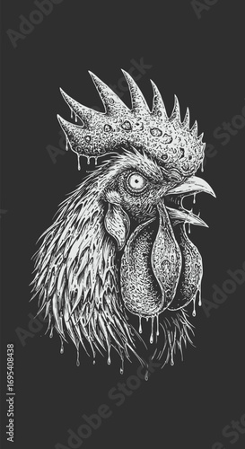 A Grotesque Detailed Rooster with Dripping Ornate Features.