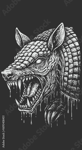Ferocious Armadillo Portrait in Dark Style.