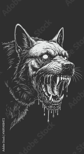 Ferocious Graphic Illustration of a Gory Wolf Portrait.