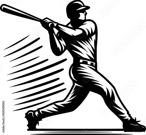 Minimalist black and white vector icon of a baseball player with clean lines. Modern, simple, scalable design for stickers, logos, or digital use.