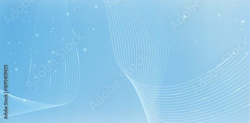 Abstract Wavy Lines on Light Blue backgrounds with glittering light sparkle for Backdrop, web banner, poster, flyer cover, presentation slides, business card template element