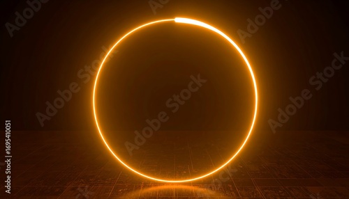 Glowing orange circle on a dark background, minimalist art design concept