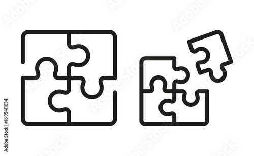 Incomplete Jigsaw Puzzle with Missing Piece Icon,Puzzle Pieces Line Icon Set