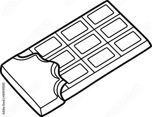 Black and White Line Art of a Bitten Chocolate Bar