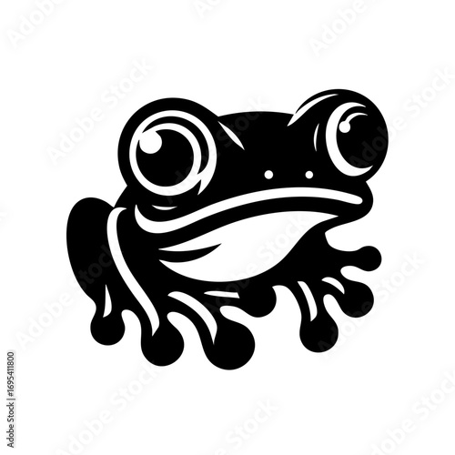 Stylized Black and White Frog Illustration