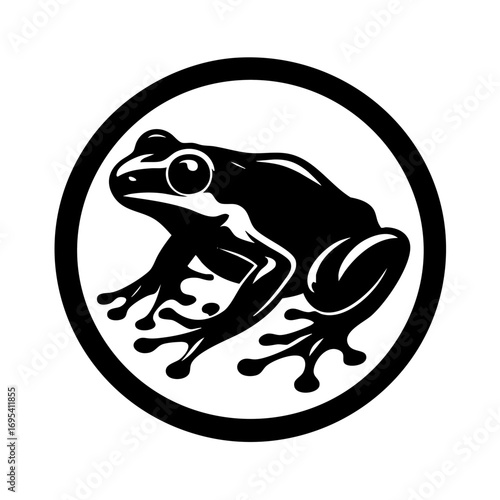 Silhouette Vector Illustration of a Tree Frog in a Circle
