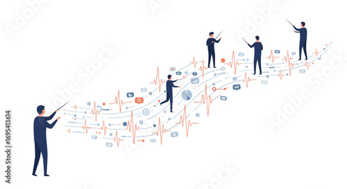 System Orchestration: Minimalist Figures Directing Collaborative Innovation and Efficient Process Flow