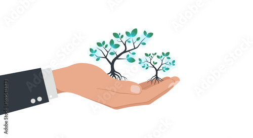 Empowering Digital Growth: Human Hand Nurturing Sustainable Virtual Ecosystems and AI Innovation