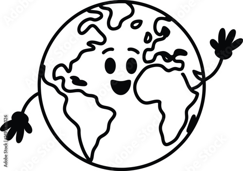 Happy Waving Earth Character