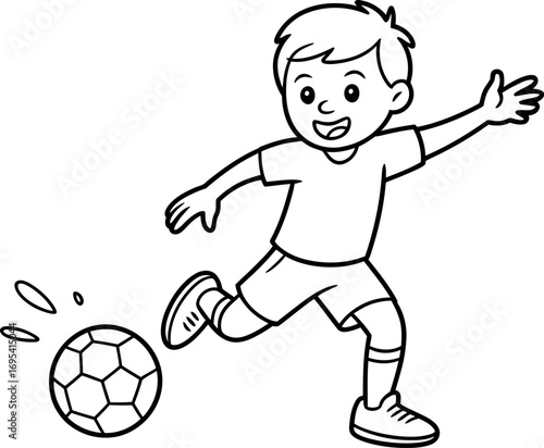 Cartoon boy kicking a soccer ball