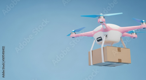 Futuristic Drone Delivering Package in Sky.