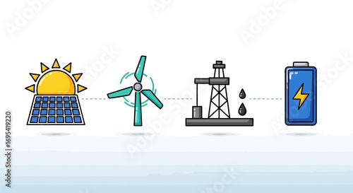 Silhouette illustration of an industrial complex, showing interconnected oil and gas production, processing, and transportation.