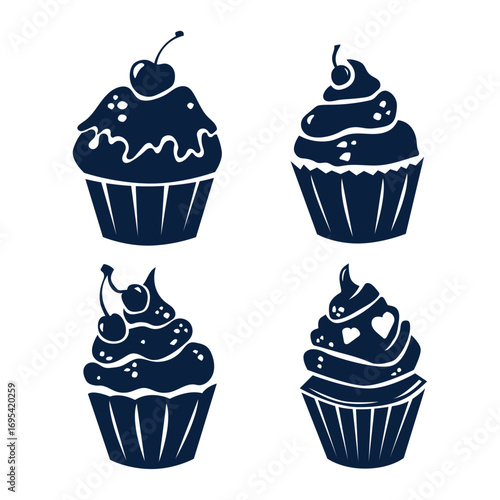 Hand drawn cupcake silhouette set