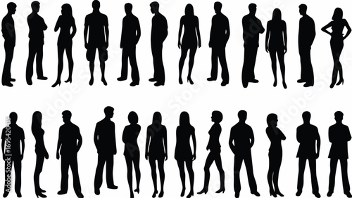 Diverse group of stylish people silhouettes standing confidently, perfect for modern presentations
