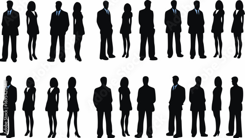 Diverse business professionals standing confidently, ready for corporate success and team collaboration