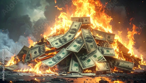 Burning stack of money
