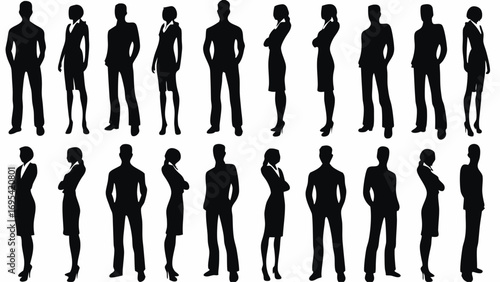 Diverse business professionals in silhouette convey teamwork and corporate presence for modern ventures.