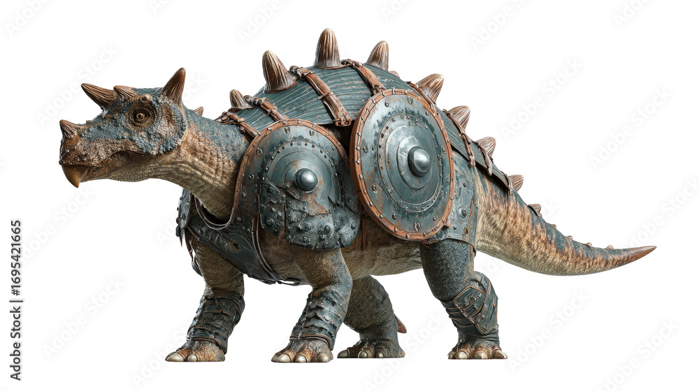 Fototapeta premium Armored dinosaur standing in defense poseTransparent background, PNG file