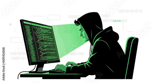 Anonymous Hacker Infiltrating Code Using Computer Representing Cyber Security Breach