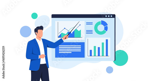 Business Analyst Explains Data Visualizations During Presentation, Analysis, And Strategy