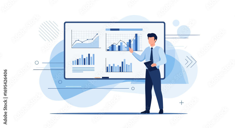 Fototapeta premium Business Analyst Presents Charts And Data Visualization For Financial Performance