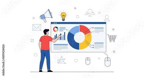 Business Analyst Reviewing Data Visualization Charts and Graphs on a Computer Screen Presentation