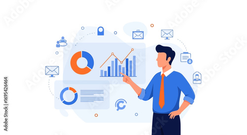 Business Analyst Showing Charts, Graphs, And Diagrams: An Economical Presentation
