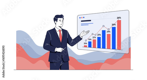 Business Professional Explaining a Financial Chart and Data to Represent Growth and Success