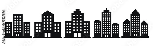 City building silhouette collection of urban skyscraper and apartment icon isolated on transparent background, generative ai