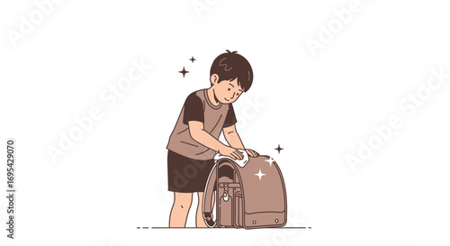 Child Cleaning A Shining Backpack Illustrates Dedication To Cleanliness And Care