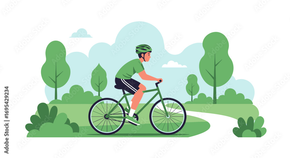 Naklejka premium Cycling Through The Serene Park: A Vector Illustration Depicting Healthy Lifestyle