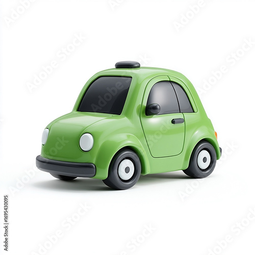 3D render of a cute green toy car. Ideal for children's product branding, eco-friendly transportation concepts, or minimalist website design.  Perfect for sustainability and eco-conscious campaigns.