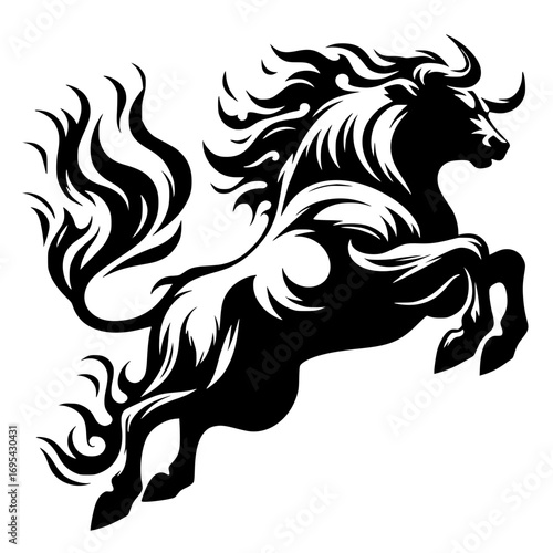 Silueta de un toro de fuego