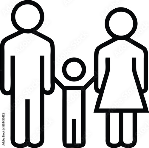 Simple illustration of a loving family of three holding hands, representing unity and togetherness.