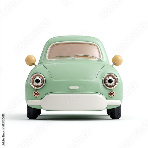 3D render of a cute, minimalist green vintage car. Perfect for websites, app icons, social media, and branding.  Ideal for a sustainable and eco-friendly design.