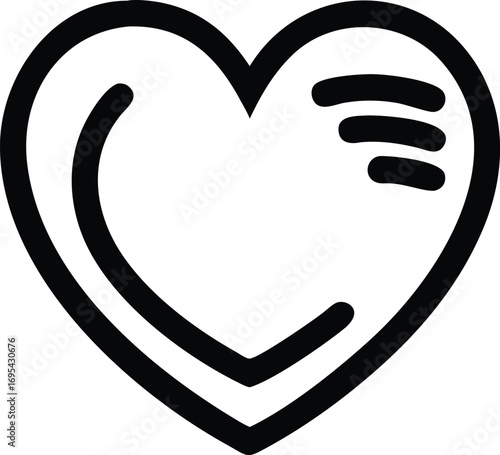 Simple, bold black outline of a heart with subtle lines indicating sound or connection