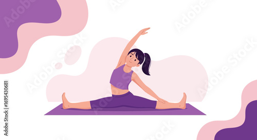 Woman Doing Yoga Pose Demonstrates Physical Wellness Exercise And Flexibility In Abstract Style