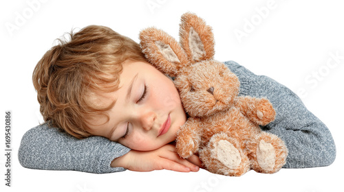 child sleeping with stuffed toy Transparent background, PNG file