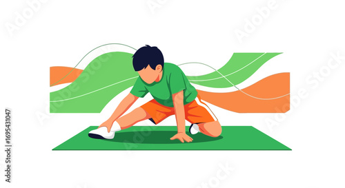 Young Boy Doing Stretching Exercise For Flexibility and Workout for Physical Fitness