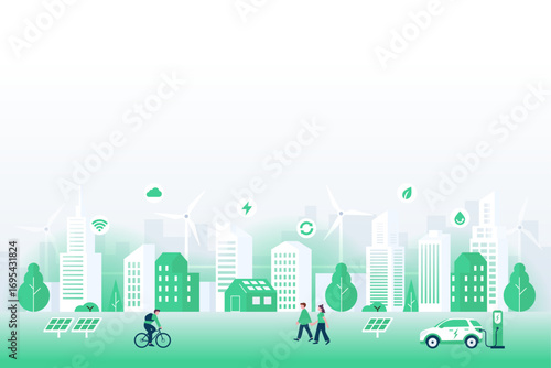 Sustainable Green Smart City Background, Cityscape Sustainability ESG concept illustration